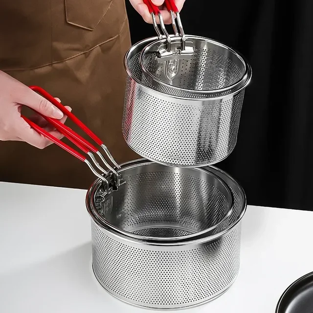 Cestino per friggere da cucina in maglia fritta in acciaio inossidabile 304 Cestino per friggere Padella per olio Colino Cucchiaio per noodle Colino Patatine fritte 2