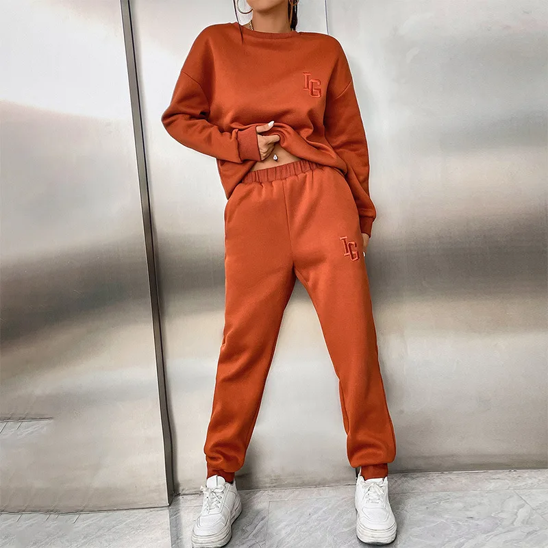 

2022 New Women's Casual round Neck Slim Solid Color Basic Women's Sweater Suit Autumn ensemble femme 2 pièces