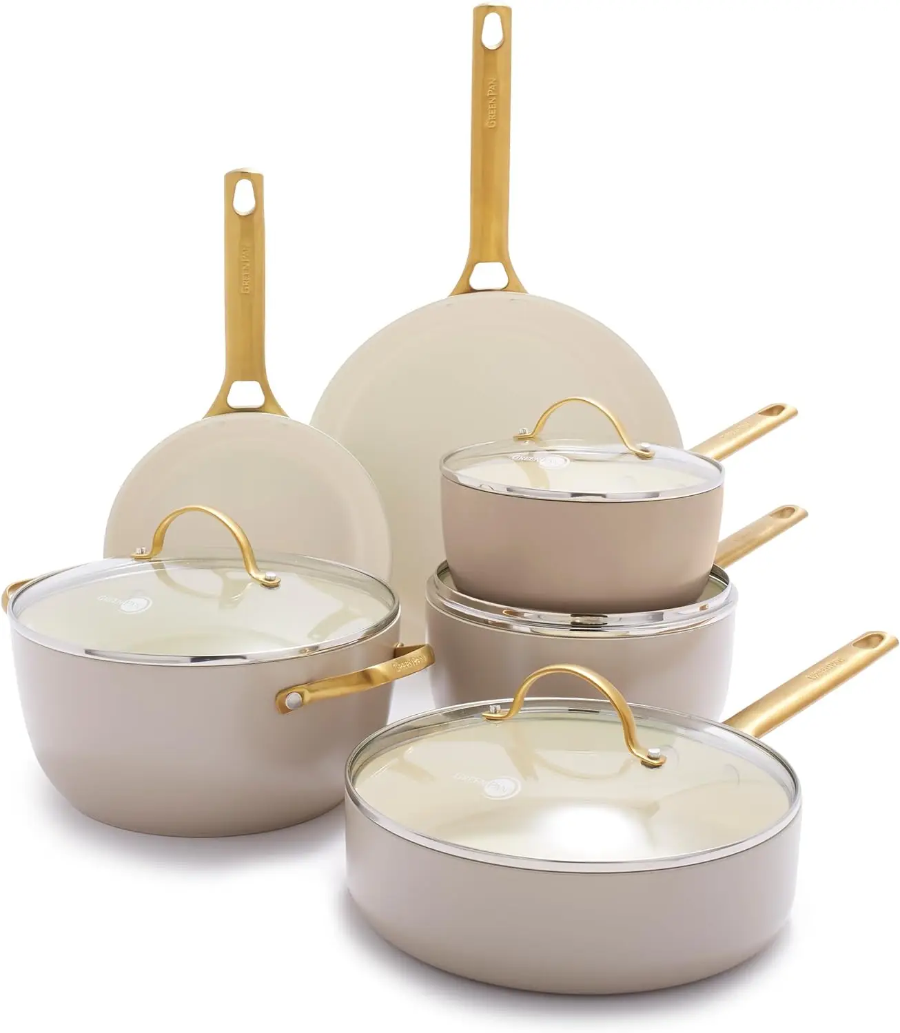 

Hard Anodized Healthy Ceramic Nonstick 10 Piece Cookware Pots and Pans Set,Gold Handle,PFAS-Free,Dishwasher Safe, Oven Safe