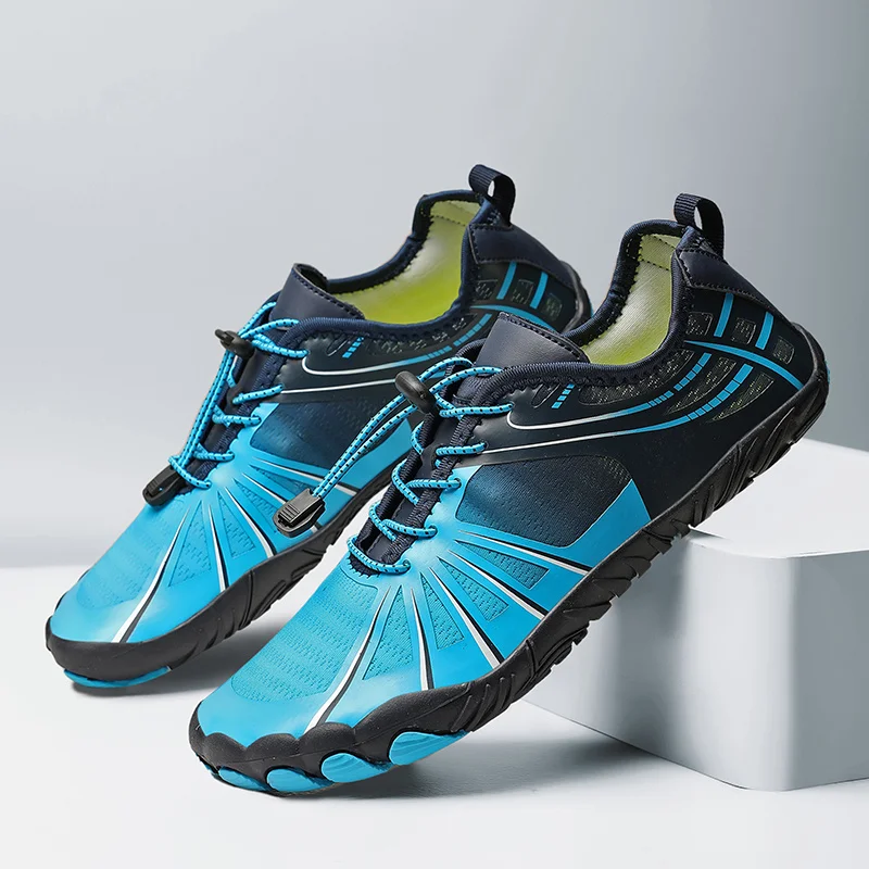 

2022 Summer Fashion Blue Men's Aqua Shoes Slip-on Beach Trekking Barefoot Shoes Men Women Breathable Gym Shoes Fingers Sneakers