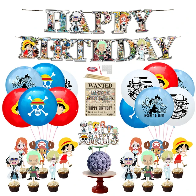 One Piece Luffy Pltae Cup Balloon Banner Cake Topper, Birthday