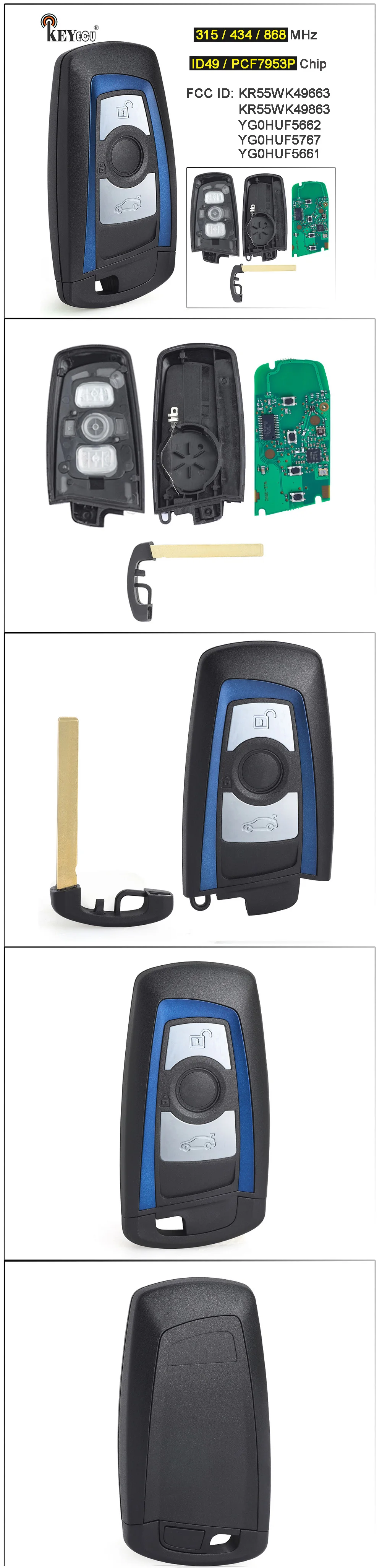 Keyforkess 315/434/868MHz PCF7953 Chip CAS4 /FEM 3 pulsanti Keyless-Go Smart Remote Key Fob per BMW 1 2 3 4 5 6 7 Series X3 M2 Blue - Sdade5d901df74df4ba2c5b486383df07t