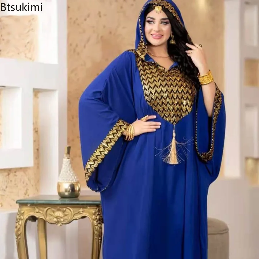 African Dubai Muslim Fashion Dress for Women Elegant Hooded Abayas Casual Kaftan Arab Party Evening Dresses Morocco Caftan Robe
