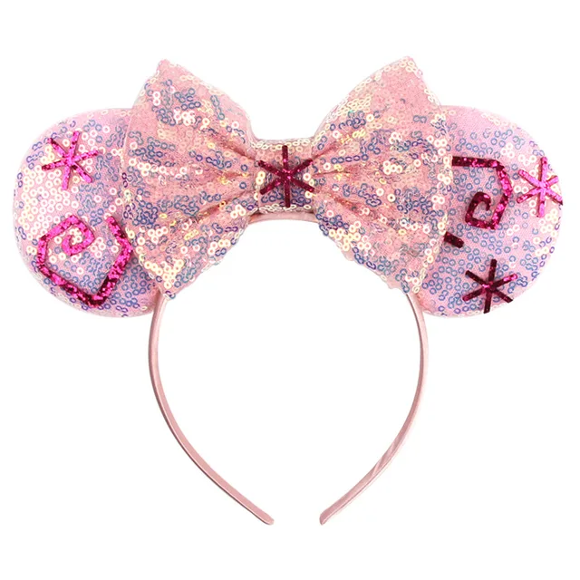 Disney Mickey Stitch Frozen Ears Headband Sequins Hair Bows Charactor For Women Festival Hairband Girls Hair Accessories Party 33
