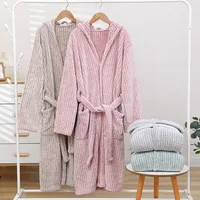 1pcs Unisex Autumn stripe Bathrobe Hooded Kimono Bath Robe Night Cozy Sleepwear Women Dressing Gown Home Clothes - Image 3