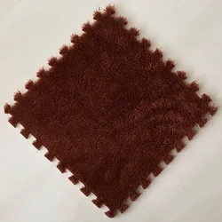 Soft Plush Kids Rug Play Mat - Warm Interlocking Floor Tiles for Children's Playroom Decor (Coffee)