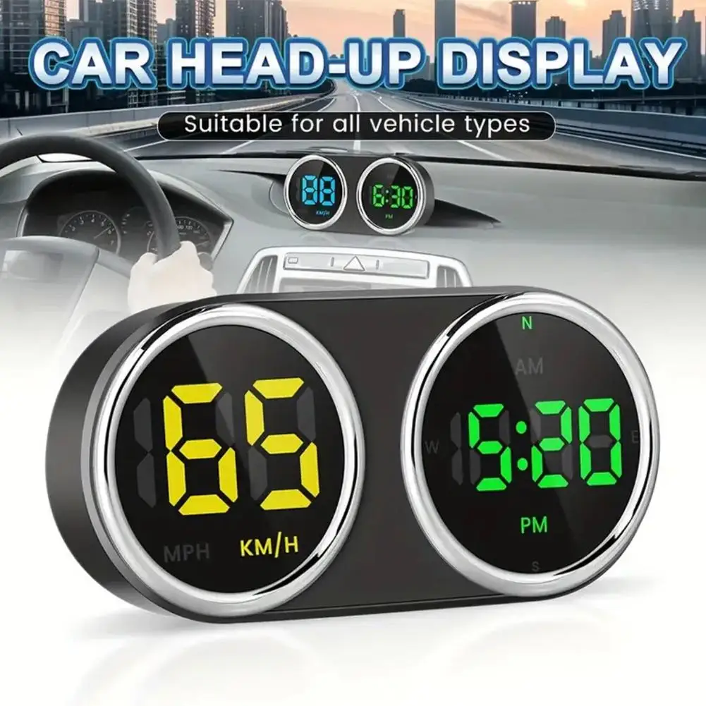 HUD per Auto con Tachimetro Digitale, Orologio, Allarme di Eccesso di Velocità, Display a 7 Colori, Plug and Play, Accessori Auto Universali