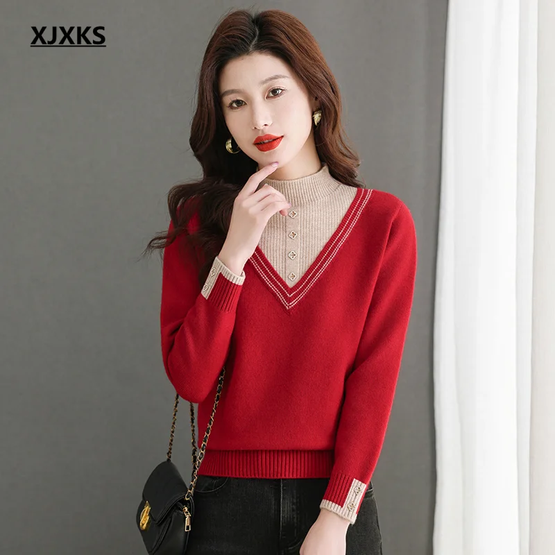 

XJXKS Women's Turtleneck Sweater 2024 Winter New Wool Knit Pullover High End Comfortable Soft Knitwears