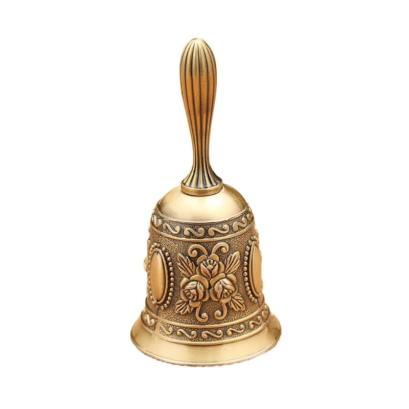 Solid Brass Call Bell with Floral Carvings, A Vintage Wedding Dinner Meditation Gift Designed for Teachers and The Elderly