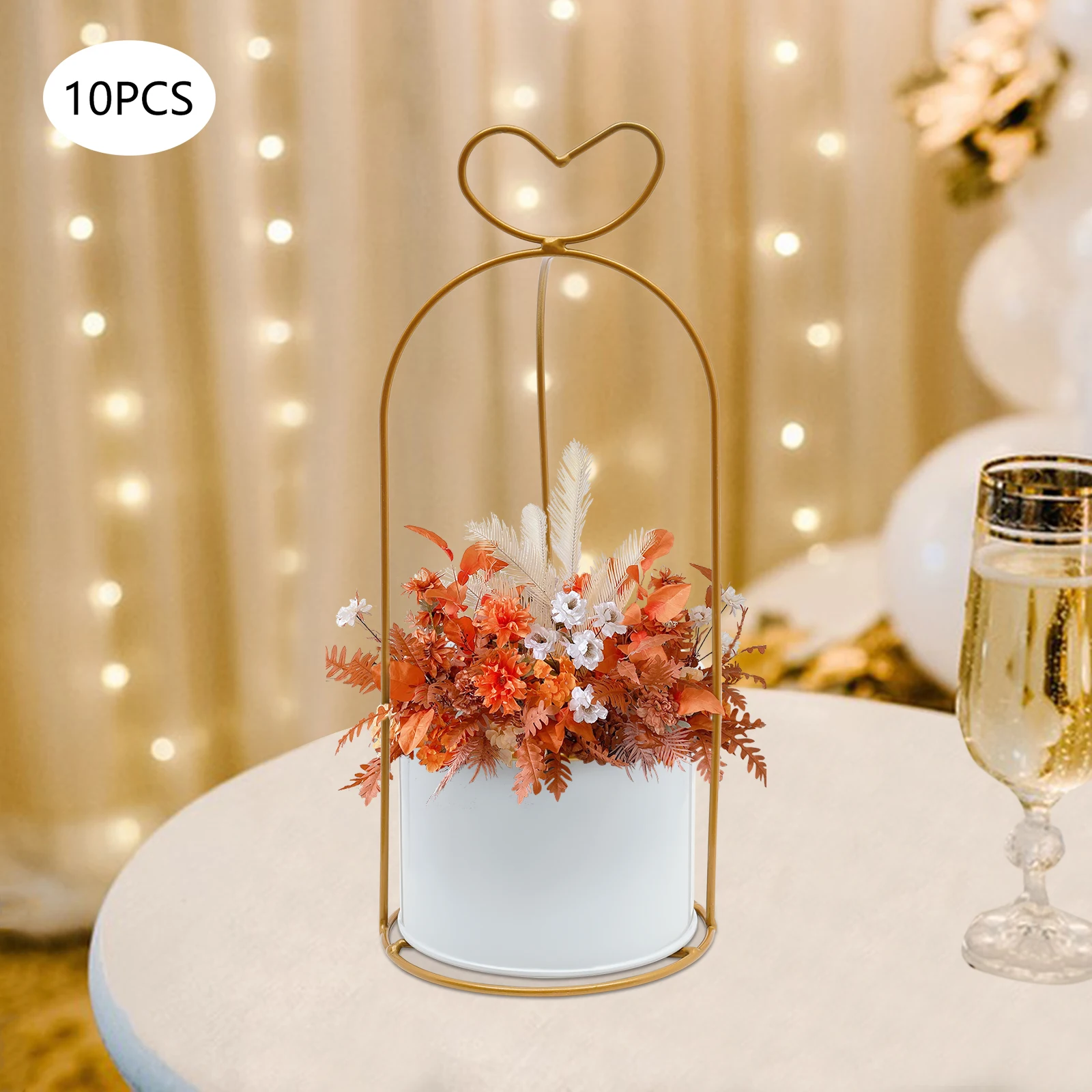 

10Pcs Gold Wedding Flower Stand Flower Display Basket Frame Basket For Ceremony Party Elegant Baskets For Table Decor