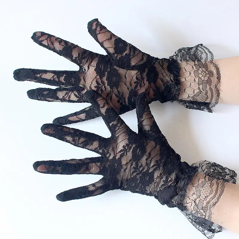 Women Sexy Lace Short Gloves Sunscreen Breathable Thin Soft Female Gloves multi-purpose Elegant Bride Gloves Full Finger Mittens