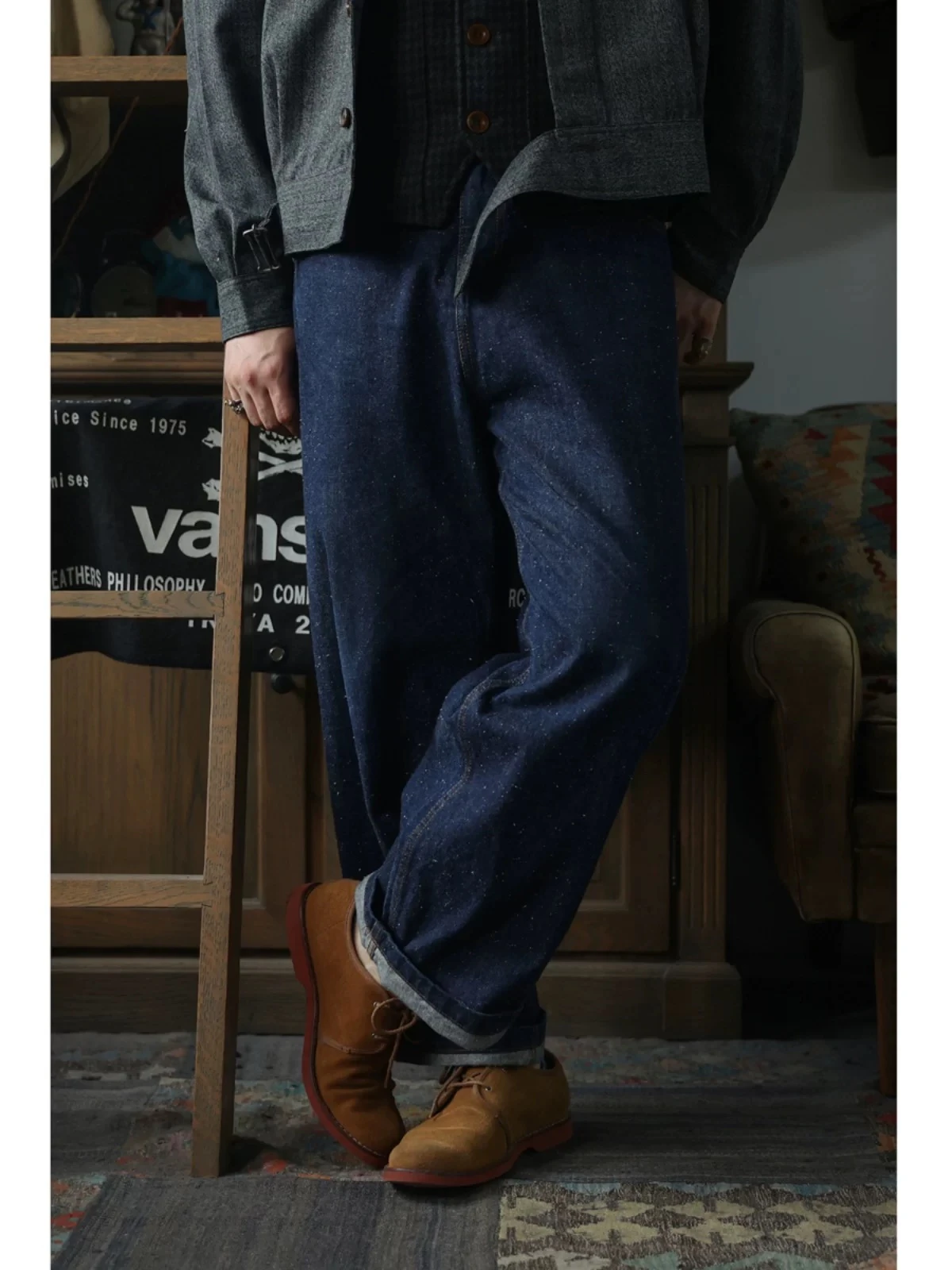Second Order "Snow" Nep Selvedge Jeans Wide Straight Leg Denim Pants Zipper Fly 2