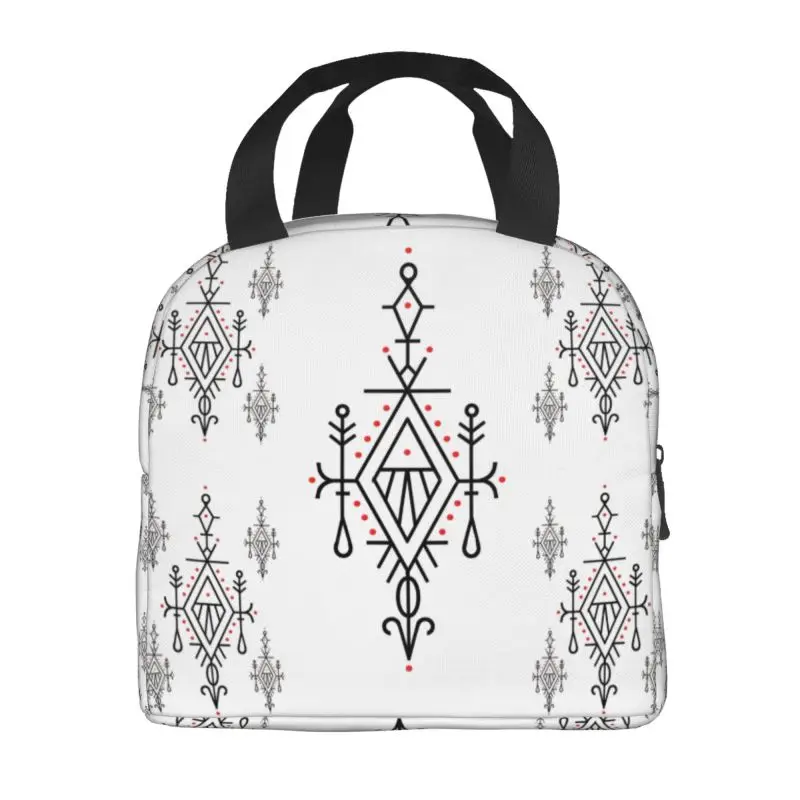 Amazigh Kabyle Pattern Insulated Lunch Bags for Women Geometric Resuable Thermal Cooler Food Lunch Box Outdoor Camping Travel