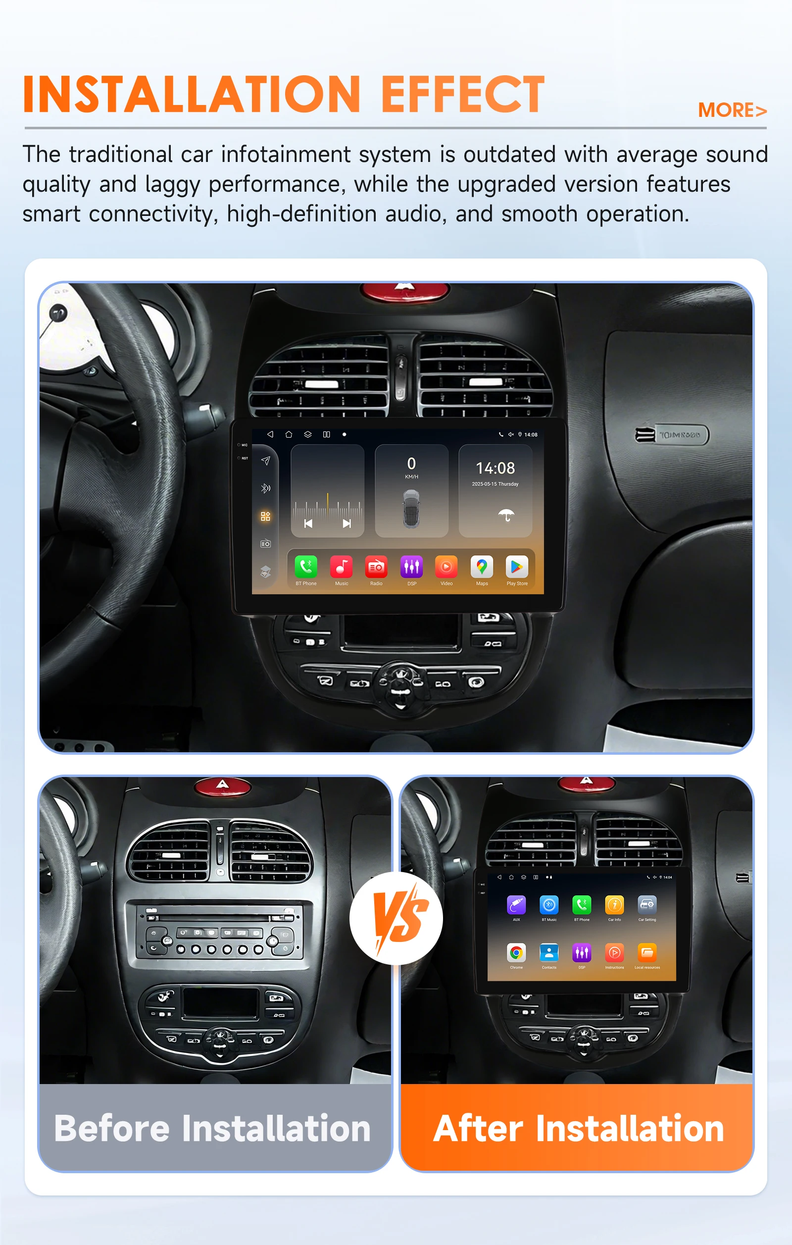 Android 14 Snapdragon Autoradio für Peugeot 206 206CC 206SW 2001–2008 Multimedia GPS 360 Kamera Autoradio Carplay Android Auto – Detail 4
