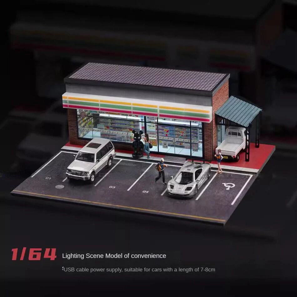 1/64 Diorama Car Garage Model LED Lighting City Store