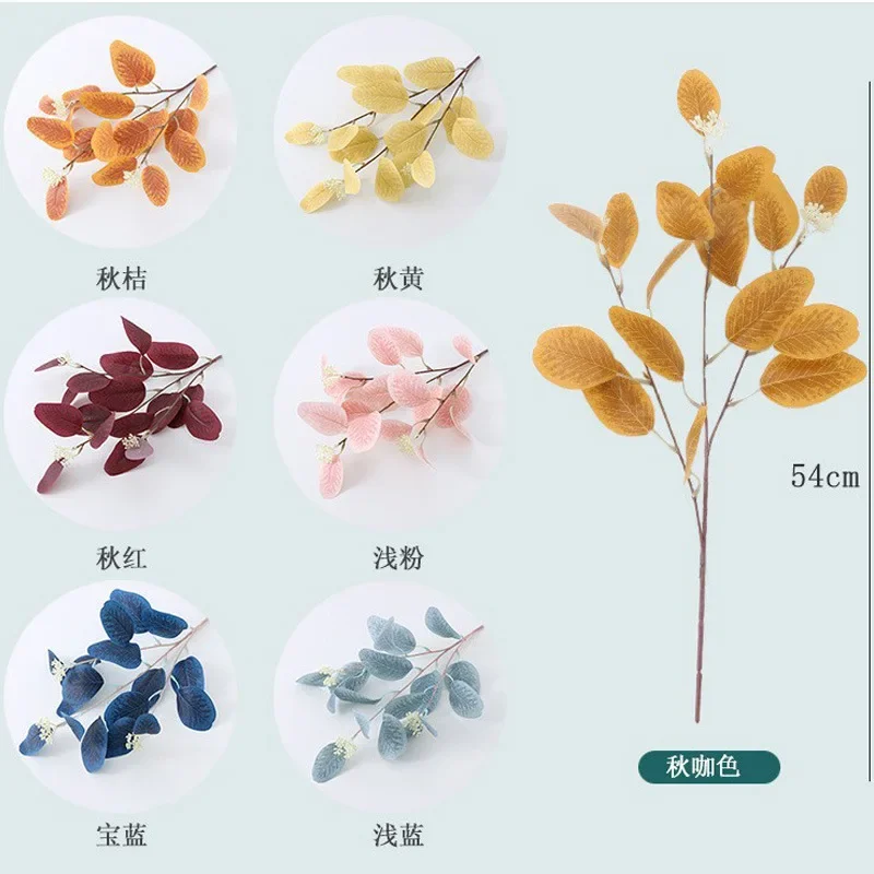 Pink Artificial Flowers Eucalyptus Leaves Silk Fake Plants Cheap Indoor Living Room Arrangement DIY Home Wedding Decoration