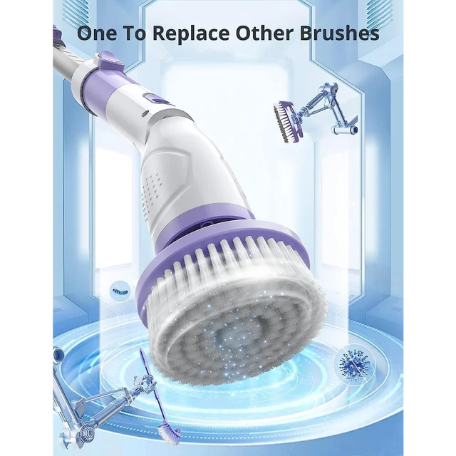 Electric Spin Scrubber, Voweek Cordless Cleaning Brush with Adjustable Extension Arm 4 Replaceable Cleaning Heads