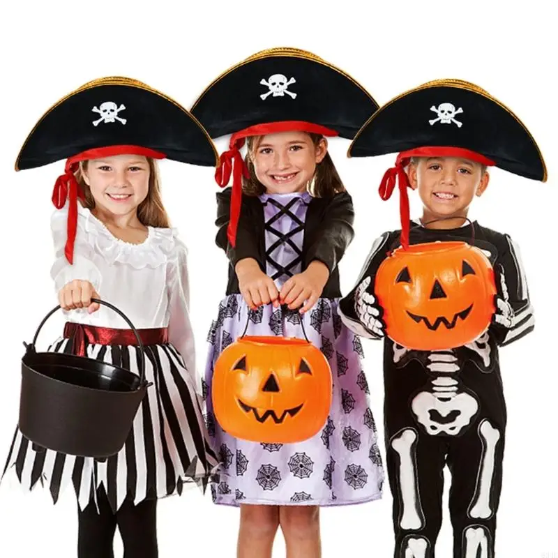 634F Halloween Tricorn Hat Delicate Black Tricorn Hats Buccaneer Costume Hat Adults Cosplay Costume Pirate Hats