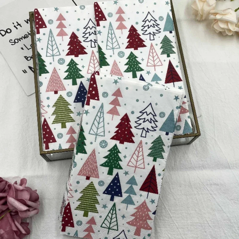 16pcs/Pac 33*40cm Colourful Printed Napkins 3 Layers Rectangle Christmas Tree Napkins Party Square Tissue Wooden Pulp Paper