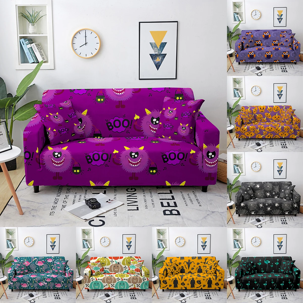 

Halloween Bat Print Sofa Cover Modern Stretch Sofa Cover for Living Room Elastic Couch Cover 1/2/3/4 Seat Armchair Slipcover