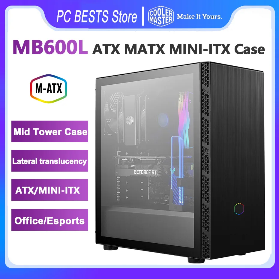 Cooler Master Mb600L V2 Case Steel Glass Side Panel Mid Tower Chassis Atx Matx Mini-Itx Computer Office Games Case