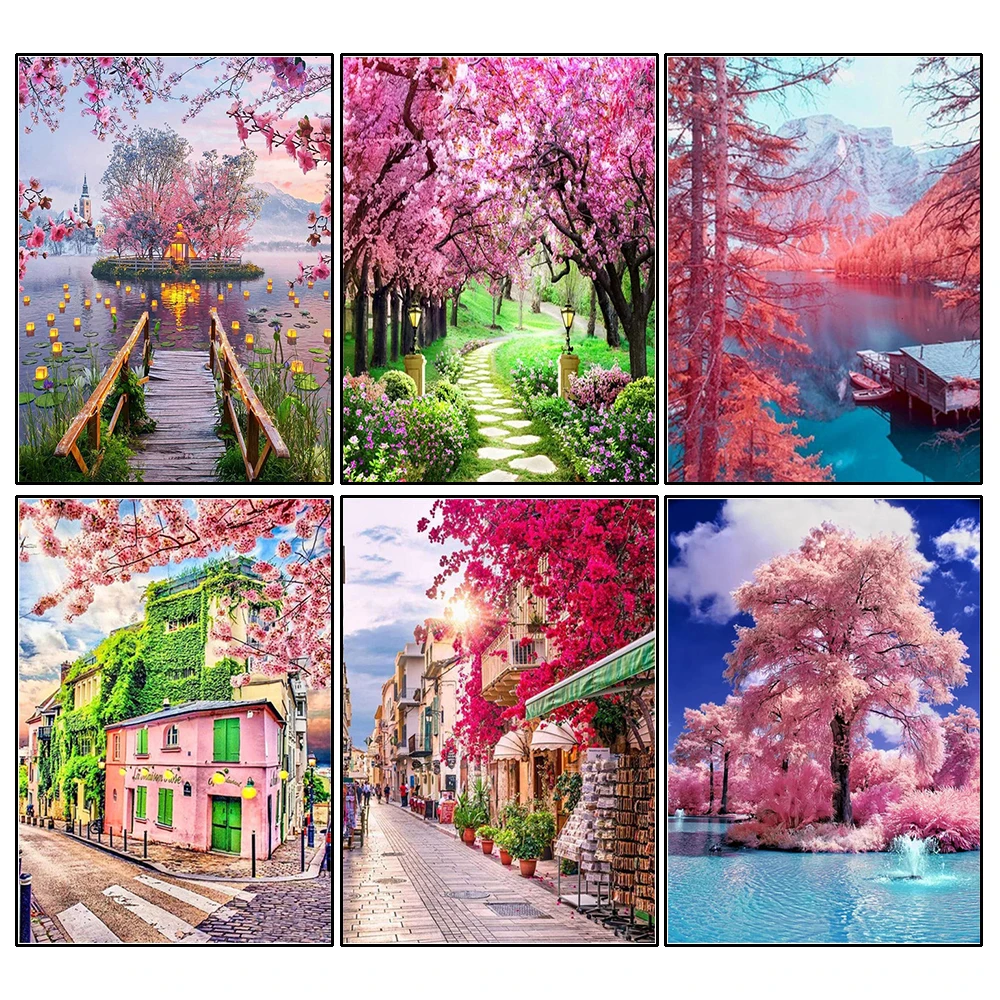 

Пейзаж, алмазная живопись, вышивка крестиком, Сакура, алмазная вышивка 5D, розовая мозаика, персонализированный подарок, украшение для дома