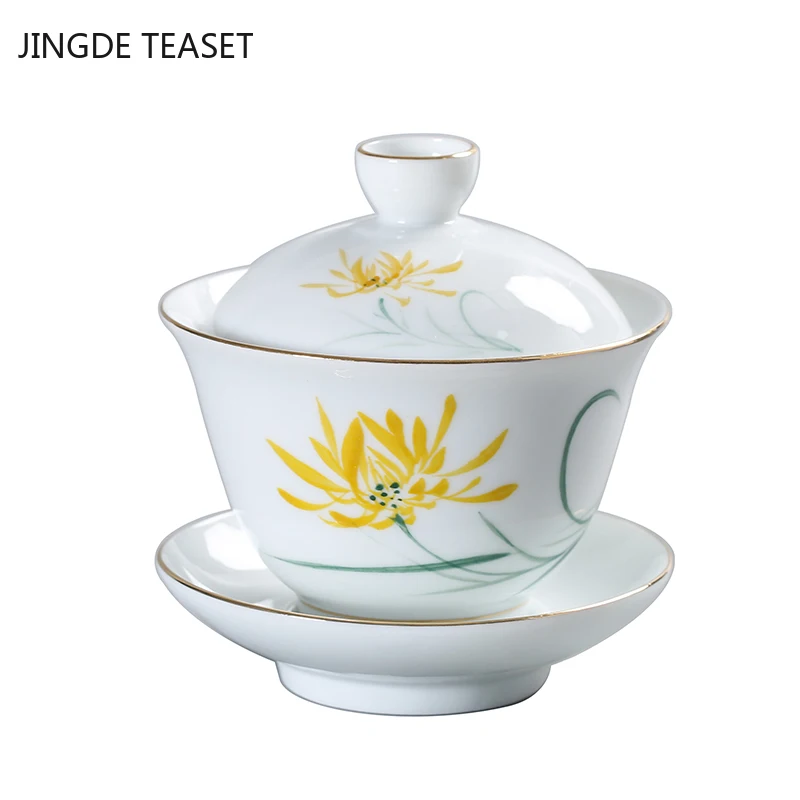Chinese Retro Hand Painted Ceramic Gaiwan Teacup handmade Tea tureen Porcelain Teaware Accessories Drinkware Personal Cup