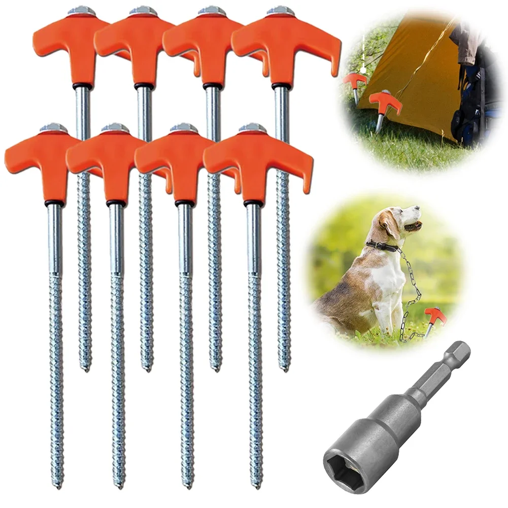 Screw-in Tent Stakes Ground Anchors M8 Carbon Steel Hexagonal Plastic Head Spiral Screws Camping Peg Ground Nails Tool garden pegs 20/14.5cm