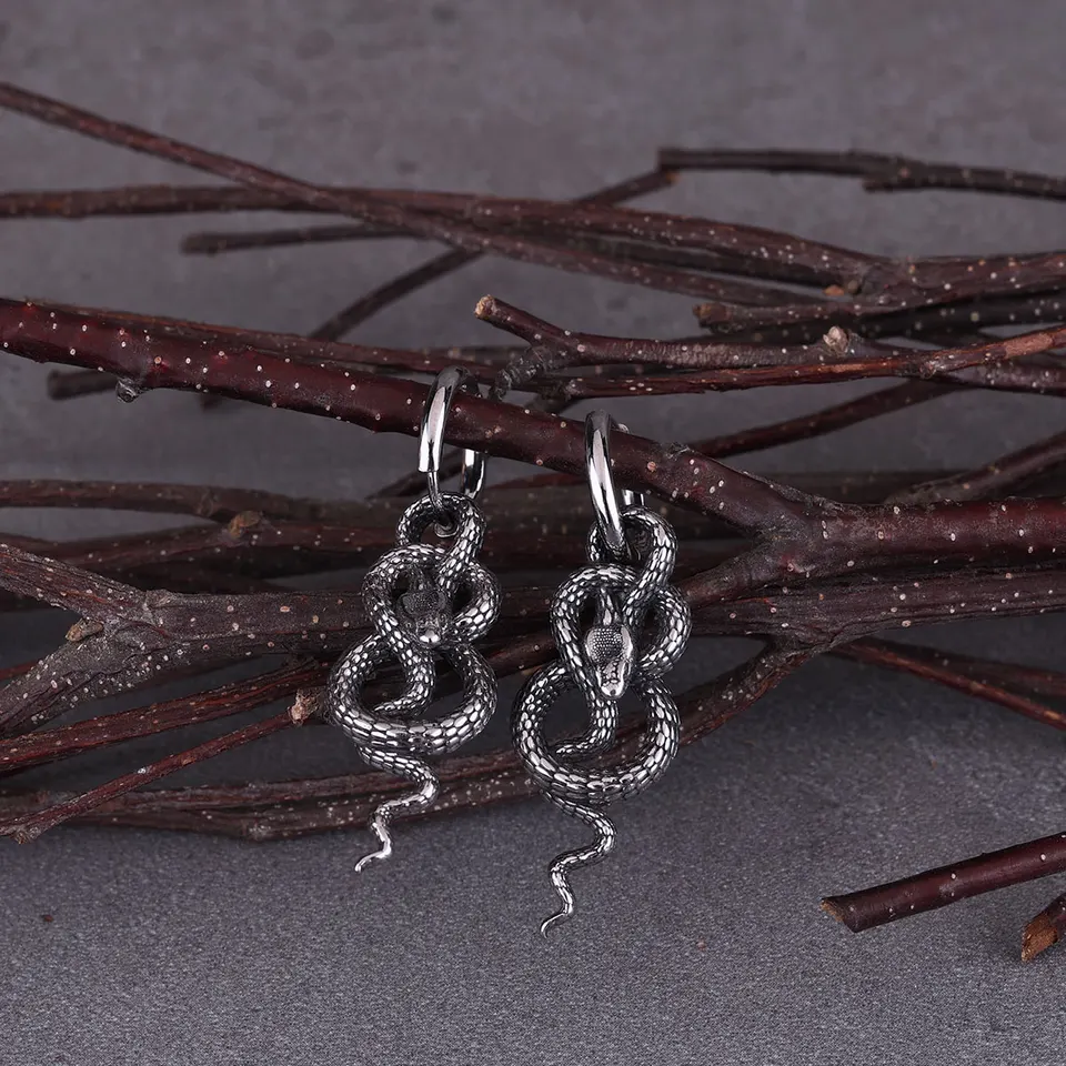 Orecchini A Forma Di Serpente In Acciaio Inox, Design Retrò E Misterioso, Gioielli Fashion Per Donna, Peso 13.1g
