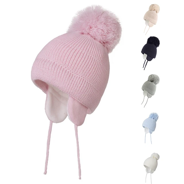 Winter Warm Knitted Baby Hats for Girls Pom Pom Kid Toddler Boys Beanies Cap with Fleece Lining