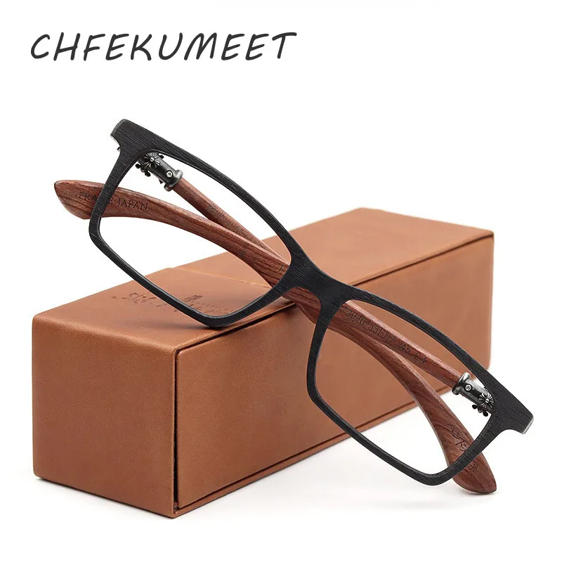 

CHFEKUMEET Vintage Real Wood Eyeglasses Frames Spectacle Men Women Prescription Optical Frames Myopia Progressive Glasses Frame