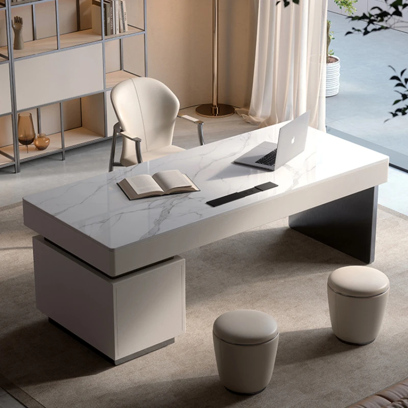 Study Domestic Office Desks Minimalism Italian Rock Plate Light Luxury Office Desks Computer Boss Escritorios Furniture QF50OD