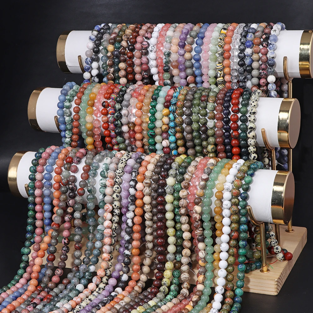 

4 6 8 10mm Natural Round Stone Beads Lava Amazonite Agates Jaspers Loose Spacer Bead For Jewelry Making DIY Accessories Supply