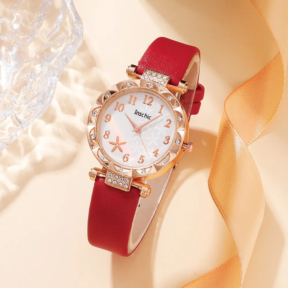6PCS Set Quartz Watch Women Ring Necklace Earring Rhinestone Wristwatch Bracelet Watches for women watches electronic watch