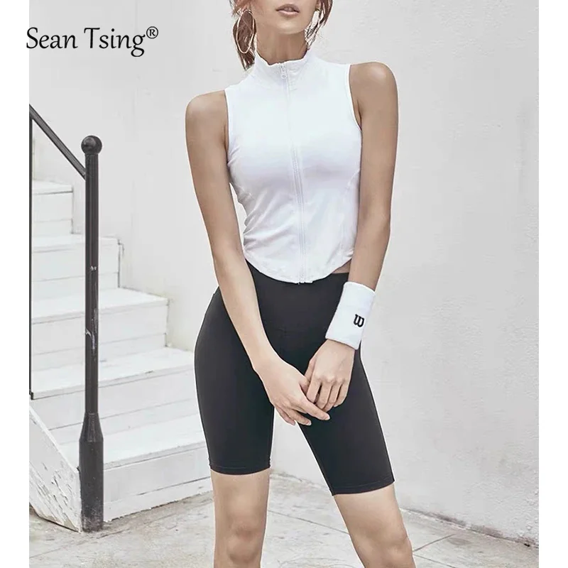 Sean Tsing&reg; Fashion Soft Viscose Biker Shorts Women Fitness High Waist Summer Slim Knee-Length Black Cycling Leggings Sportwear