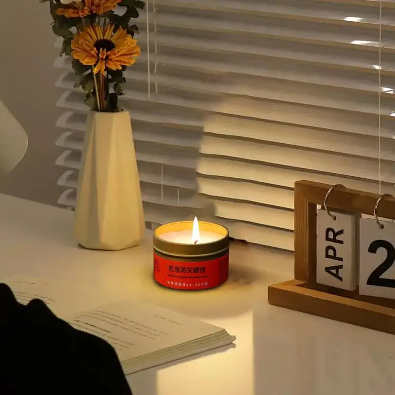 Disaster Prevention Emergency Power Outage Lighting Candles 30Hour Tea Light In Flat Container Windproof Warmer Tea Light Candle