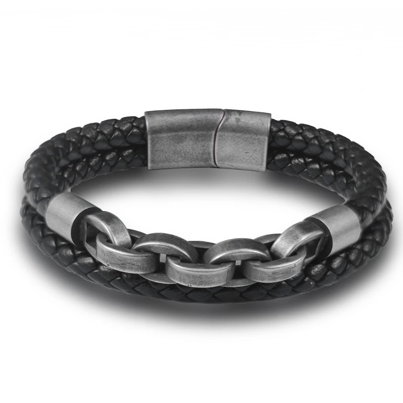Fashion Multi layered Stainless Steel Charm Viking Leather Bracelet Men&rsquo;s Woven Bracelet Punk Jewelry Homme Accessories leather bracelet