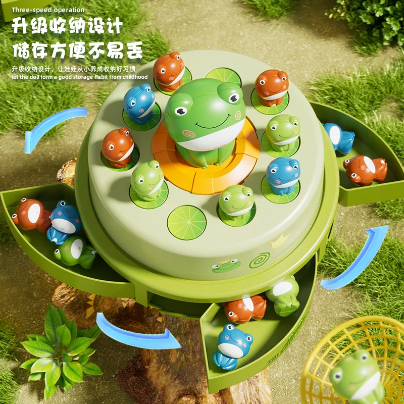 Children's catapult frog turntable cartoon net fishing bouncing little frog concentration training sound and light electric toy 2