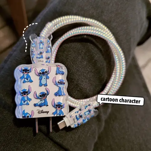 18W/20W Charger Protective Case Cartoon Stitch Cable Protector for iPhone 16 15 Charging Cable Data Charger Rope Cable Winder - Image 5