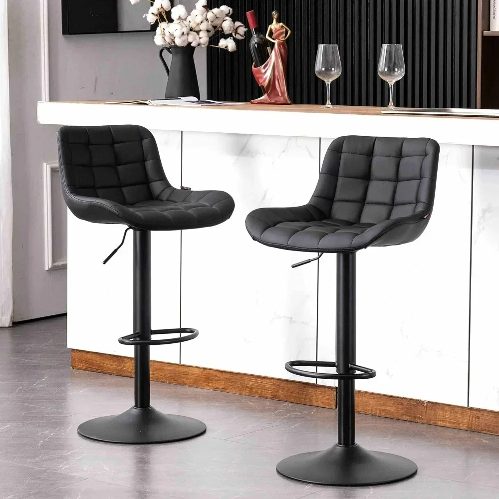 Bar Stool Set of 2, PU Leather Upholstered Counter, Height Barstools Adjustable Swivel Metal Bar Chairs with High, Stool