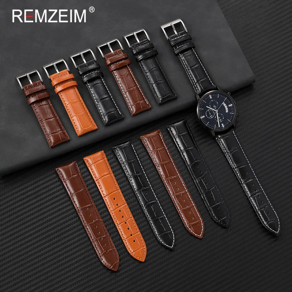 Men's Fashionable Embossed Leather Watch Strap - Comfortable Business Style Replacement Band