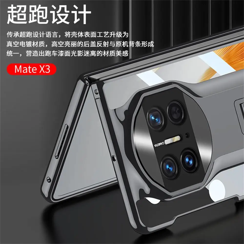 For Huawei Mate X3 Case With Tempered Film Ultra-Thin Electroplated Transparent Bracket Folding Shockproof Hard Case Accessories