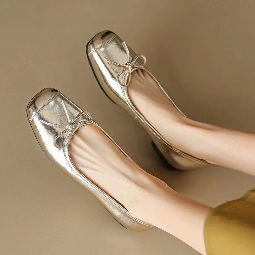 

2023 Bowknot Single Shoes for Women Flat Shoes Autumn New Retro Commuter Low Heel Women's Shoes