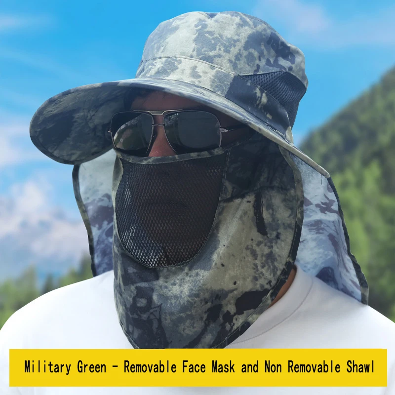 Tactical Man Summer Outdoor Shade Hat 58-60cm Face Mask Wide Brim Cap For Fishing Hunting Breathable Sunscreen Caps Unisex