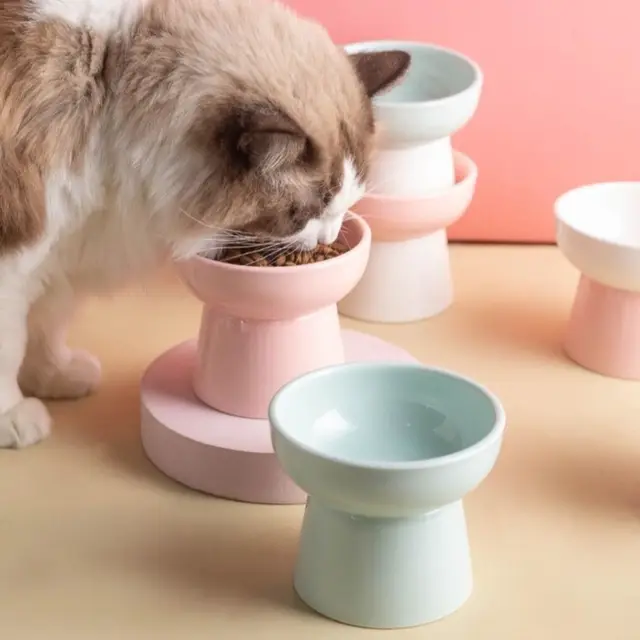 High Foot Cat Elevated Bowl 300ml Ceramic Dog Food Water Feeders Raised Neck Protection Pet Feeding Dishes for Puppy 3