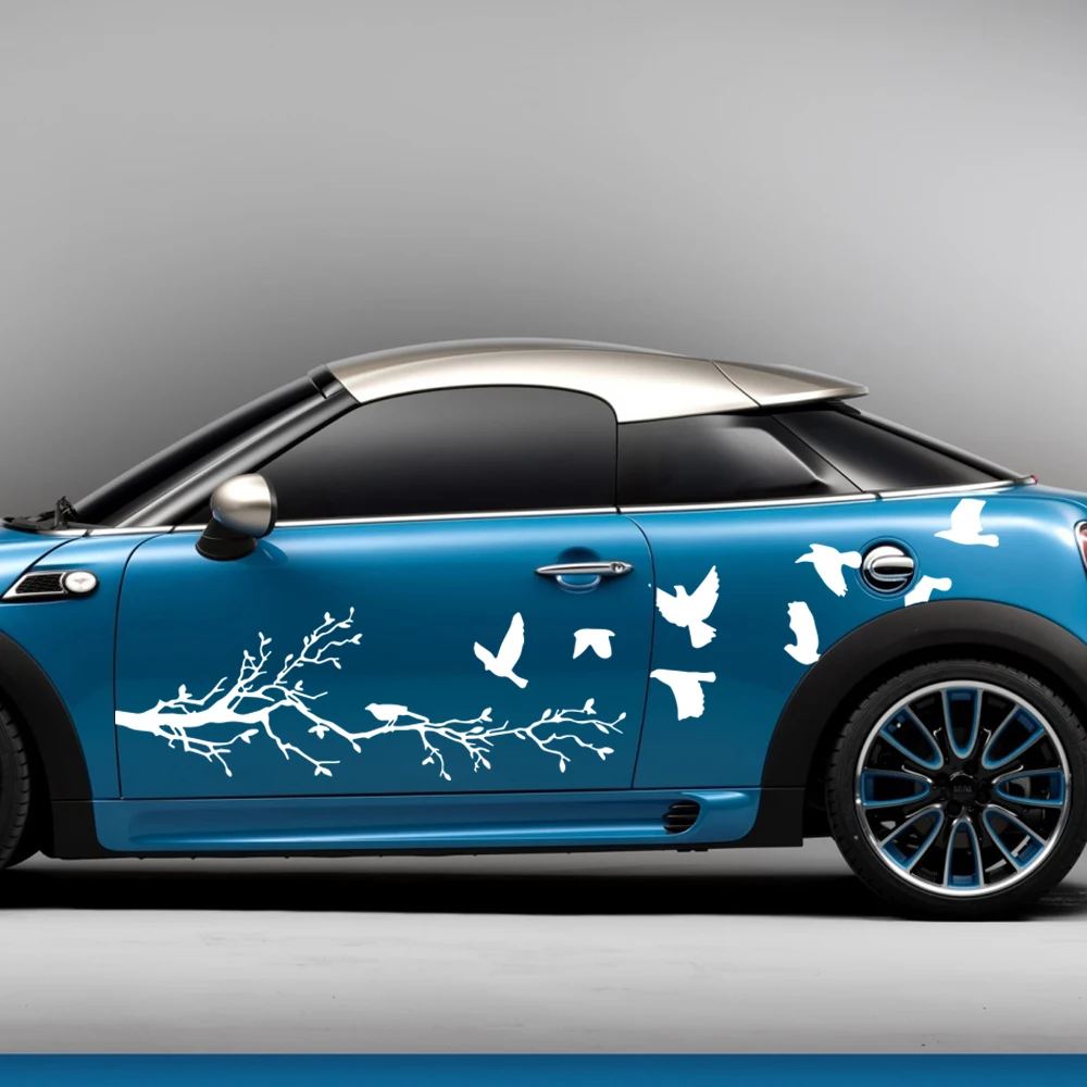 

Large Tree Branch Flying Birds Car Sticker Door Body Side Waist Line Woodland Landscape Auto Vehicle Decal Vinyl Decor