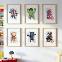 لوح جدارية كانفاس فنية بألوان مائية للأبطال الخارقين (سبايدرمان، آيرون مان، هالك ) | Watercolor Superhero Canvas Wall Art Poster (Spider-Man, Iron Man, Hulk )