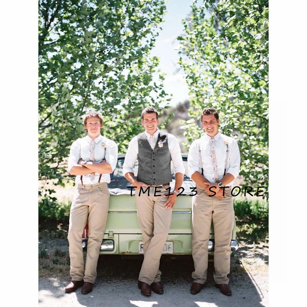 Solid Suit for Men Men's Flax V-Neck Single Breasted Wedding Vest Formal Man Ambo Gothic Chaleco Male Vests Elegant Suits Gilet