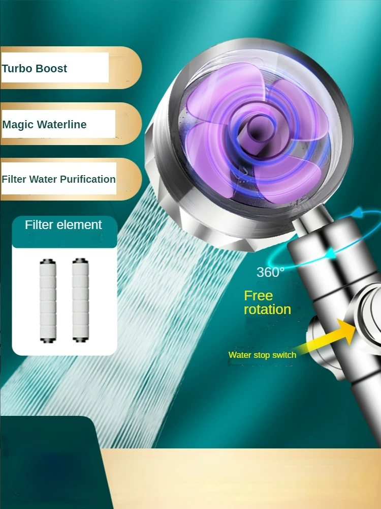 360DegreeRotaryShowerHeadSmallWaistFlowBuiltinTurbofan