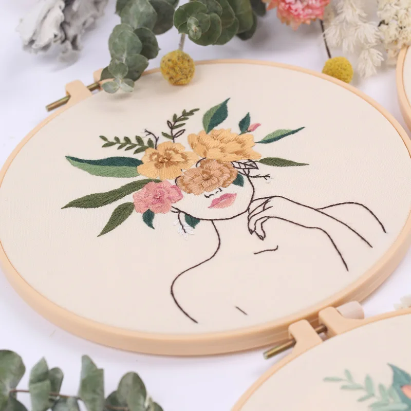 Embroidery Kit with Patterns and Instructions DIY Beginner Cross Stitch  Kits for Adults Clothes Women Flower Hoops Color Thread - AliExpress